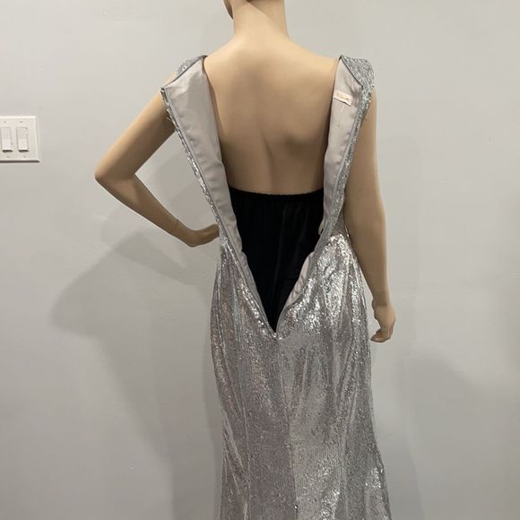 Sequin Sparkling Silver Metallic Formal Gown - Picture 14 of 16